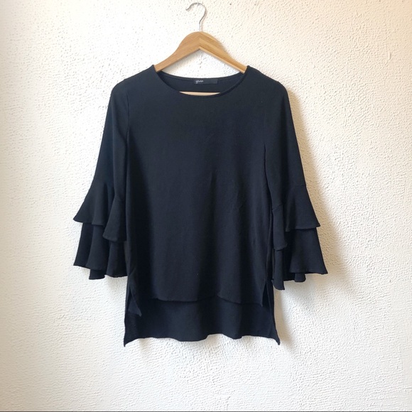 Gibson Tops - Gibson | Black Layered Ruffle Sleeve Blouse XS